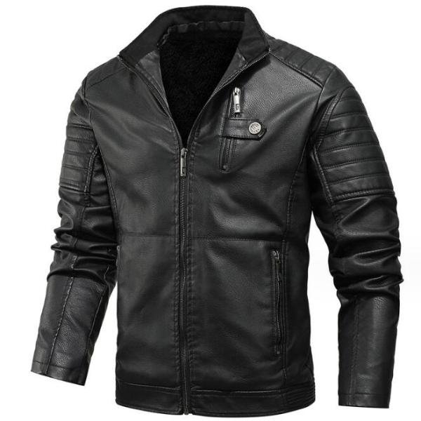 Veste d’hiver homme en cuir PU – col à revers, doublée & zippée